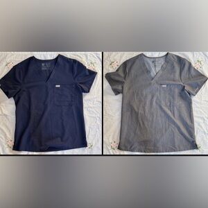 2 Figs Men’s m V-Neck Short Sleeve Scrubs Tops - 1 navy, 1 gray
